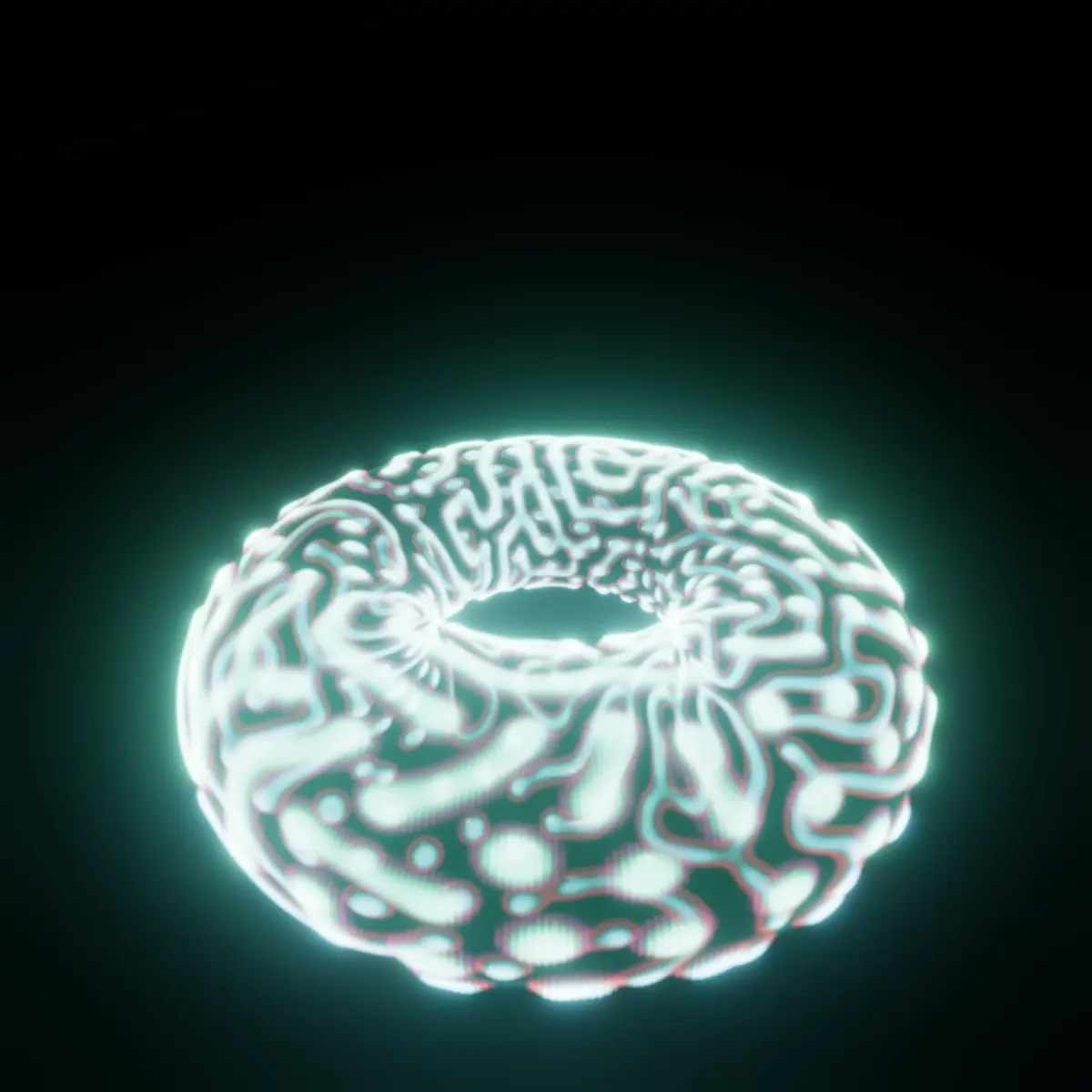 A Turing-pattern torus, Morphogen, rendered at 1×, 2.5× and 6× scale